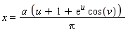x = a*(u+1+exp(u)*cos(v))/Pi