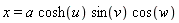 x = a*cosh(u)*sin(v)*cos(w)