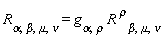 R[alpha, beta, mu, nu] = g[alpha, rho]*R[beta, mu, nu]^rho