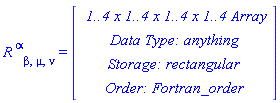 Physics:-Riemann[`~alpha`, beta, mu, nu] = Array(%id = 18446790986303429918)