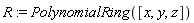R := PolynomialRing([x, y, z])