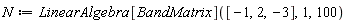 N := LinearAlgebra[BandMatrix]([-1, 2, -3], 1, 100)