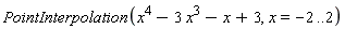 PointInterpolation(x^4-3*x^3-x+3, x = -2 .. 2)