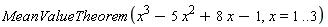 MeanValueTheorem(x^3-5*x^2+8*x-1, x = 1 .. 3)
