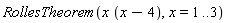 RollesTheorem(x*(x-4), x = 1 .. 3)