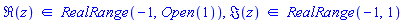 `in`(Re(z), RealRange(-1, Open(1))), `in`(Im(z), RealRange(-1, 1))