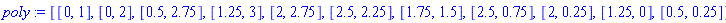 poly := [[0, 1], [0, 2], [.5, 2.75], [1.25, 3], [2, 2.75], [2.5, 2.25], [1.75, 1.5], [2.5, .75], [2, .25], [1.25, 0], [.5, .25]]