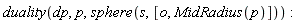 duality(dp, p, sphere(s, [o, MidRadius(p)]))