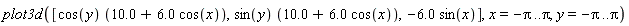 plot3d([cos(y)*(10.0+6.0*cos(x)), sin(y)*(10.0+6.0*cos(x)), -6.0*sin(x)], x = -Pi .. Pi, y = -Pi .. Pi)