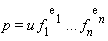 p = u*f[1]^(exp(1))[1] .. f[n]^(exp(1))[n]