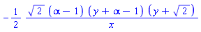 -(1/2)*2^(1/2)*(alpha-1)*(y+alpha-1)*(y+2^(1/2))/x