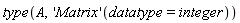 type(A, ('Matrix')(datatype = integer))