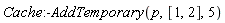 Cache:-AddTemporary(p, [1, 2], 5)