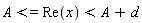 A <= Re(x) and Re(x) < A+d