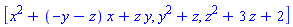 [x^2+(-y-z)*x+z*y, y^2+z, z^2+3*z+2]