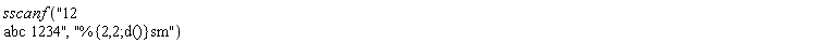 sscanf("1 2 abc 123 4", "%{2,2;d( )}sm")