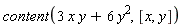 content(3*x*y+6*y^2, [x, y])