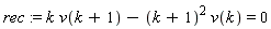 rec := k*v(k+1)-(k+1)^2*v(k) = 0