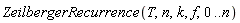 ZeilbergerRecurrence(T, n, k, f, 0 .. n)