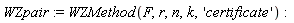 WZpair := WZMethod(F, r, n, k, 'certificate')