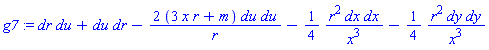 _DG([["tensor", M7, [["cov_bas", "cov_bas"], []]], [[[1, 2], 1], [[2, 1], 1], [[2, 2], -2*(3*x*r+m)/r], [[3, 3], -(1/4)*r^2/x^3], [[4, 4], -(1/4)*r^2/x^3]]])