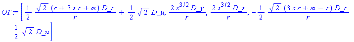 [_DG([["vector", M8, []], [[[1], (1/2)*2^(1/2)*(r+3*x*r+m)/r], [[2], (1/2)*2^(1/2)]]]), _DG([["vector", M8, []], [[[4], 2*x^(3/2)/r]]]), _DG([["vector", M8, []], [[[3], 2*x^(3/2)/r]]]), _DG([["vector", M8, []], [[[1], -(1/2)*2^(1/2)*(3*x*r+m-r)/r], [[2], -(1/2)*2^(1/2)]]])]