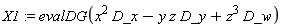X1 := evalDG(x^2*D_x-y*z*D_y+z^3*D_w)