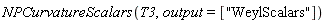 NPCurvatureScalars(T3, output = ["WeylScalars"])