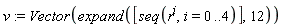 v := Vector(expand([seq(r^i, i = 0 .. 4)], 12))