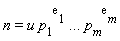 n = u*p[1]^(exp(1))[1] .. p[m]^(exp(1))[m]