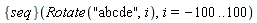 ({seq})(Rotate("abcde", i), i = -100 .. 100)