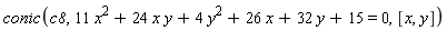 conic(c8, 11*x^2+24*x*y+4*y^2+26*x+32*y+15 = 0, [x, y])