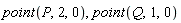 point(P, 2, 0), point(Q, 1, 0)