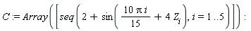C := Array([seq(2+sin(10*Pi*i*(1/15)+4*Z[i]), i = 1 .. 5)])