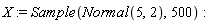 X := Sample(Normal(5, 2), 500)