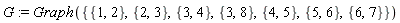G := Graph({{1, 2}, {2, 3}, {3, 4}, {3, 8}, {4, 5}, {5, 6}, {6, 7}})