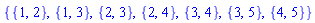 {{1, 2}, {1, 3}, {2, 3}, {2, 4}, {3, 4}, {3, 5}, {4, 5}}