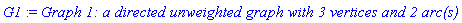 G1 := `Graph 1: a directed unweighted graph with 3 vertices and 2 arc(s)`