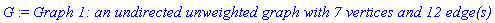 G := `Graph 1: an undirected unweighted graph with 7 vertices and 12 edge(s)`