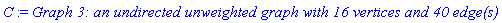 C := `Graph 3: an undirected unweighted graph with 16 vertices and 40 edge(s)`