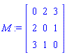 M := Matrix([[0, 2, 3], [2, 0, 1], [3, 1, 0]])