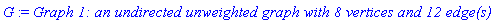G := `Graph 1: an undirected unweighted graph with 8 vertices and 12 edge(s)`