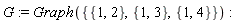 G := Graph({{1, 2}, {1, 3}, {1, 4}})