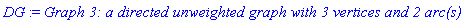 DG := `Graph 3: a directed unweighted graph with 3 vertices and 2 arc(s)`