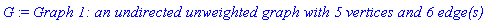 G := `Graph 1: an undirected unweighted graph with 5 vertices and 6 edge(s)`
