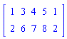matrix([[1, 3, 4, 5, 1], [2, 6, 7, 8, 2]])