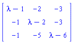 matrix([[lambda-1, -2, -3], [-1, lambda-2, -3], [-1, -5, lambda-6]])