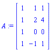 A := matrix([[1, 1, 1], [1, 2, 4], [1, 0, 0], [1, -1, 1]])