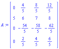 A := matrix([[0, 4/5, 8/5, 12/5], [5, 6, 7, 8], [0, -54/5, -58/5, -62/5], [0, 2/5, 4/5, 6/5]])
