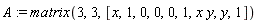 A := matrix(3, 3, [x, 1, 0, 0, 0, 1, x*y, y, 1])
